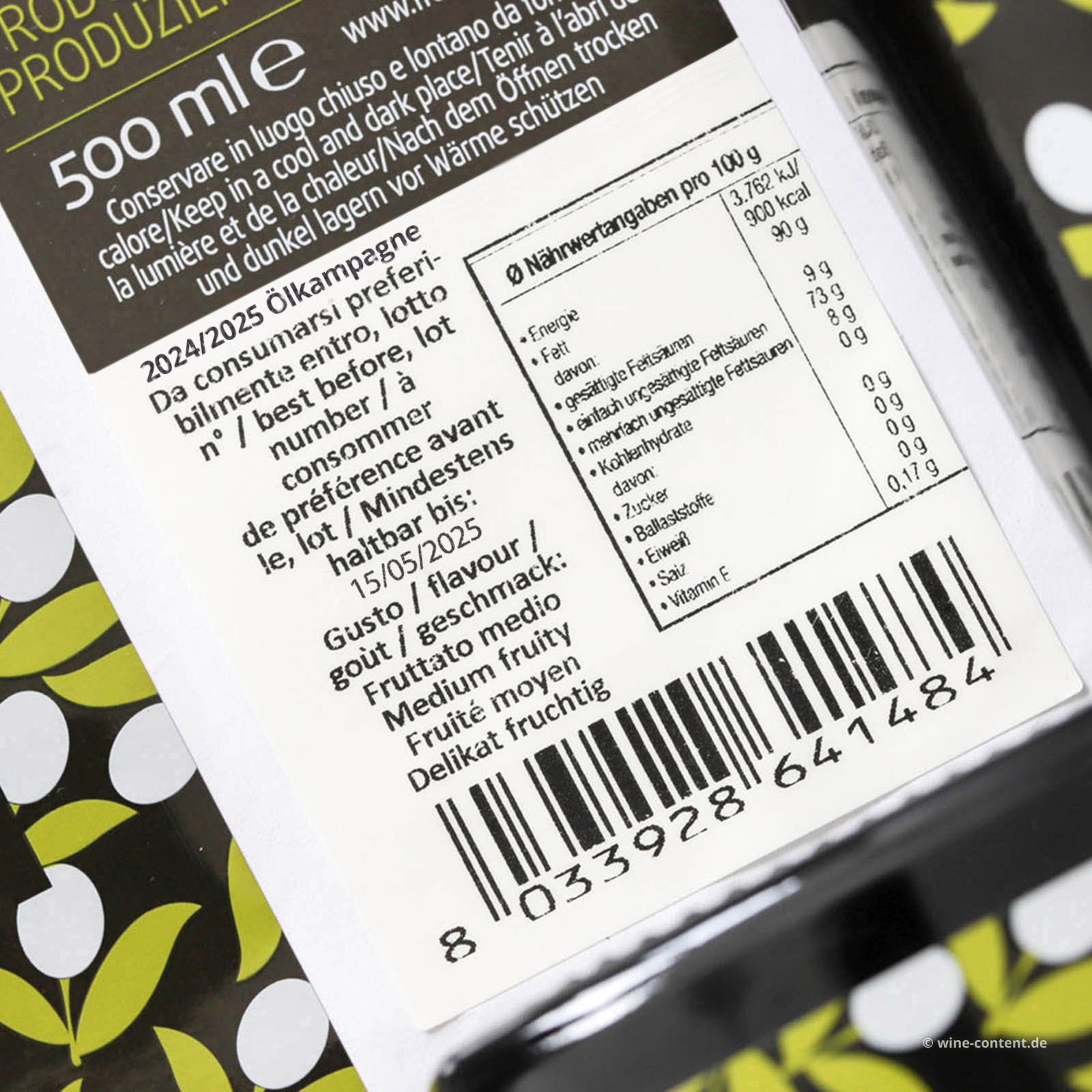 Vorbestellung: 0,5 L Olivenöl Extra Vergine 2025  Fruttato Medio Glasflasche