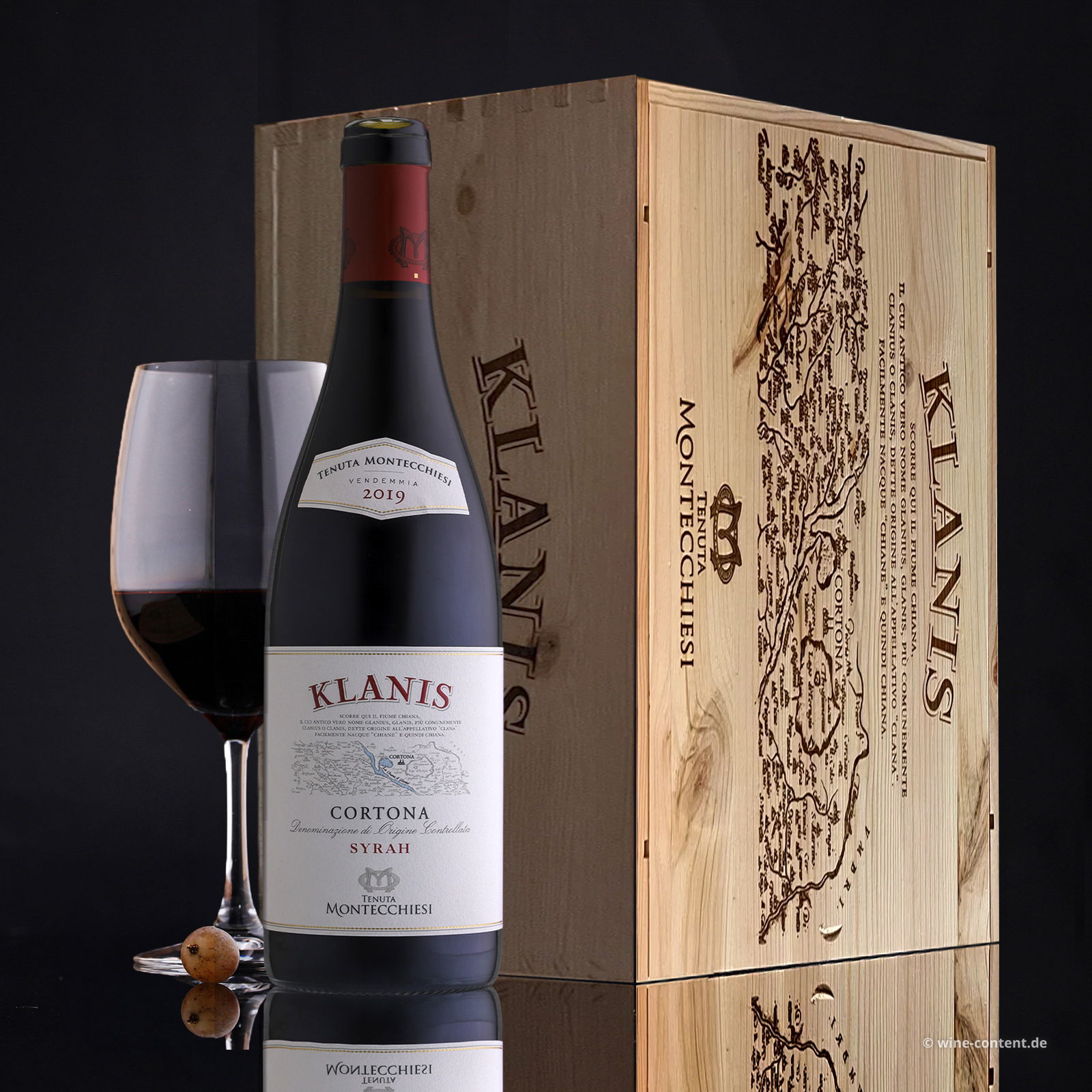 6er-Holzkiste Syrah Cortona 2019 Tenuta Montecchiesi Klanis