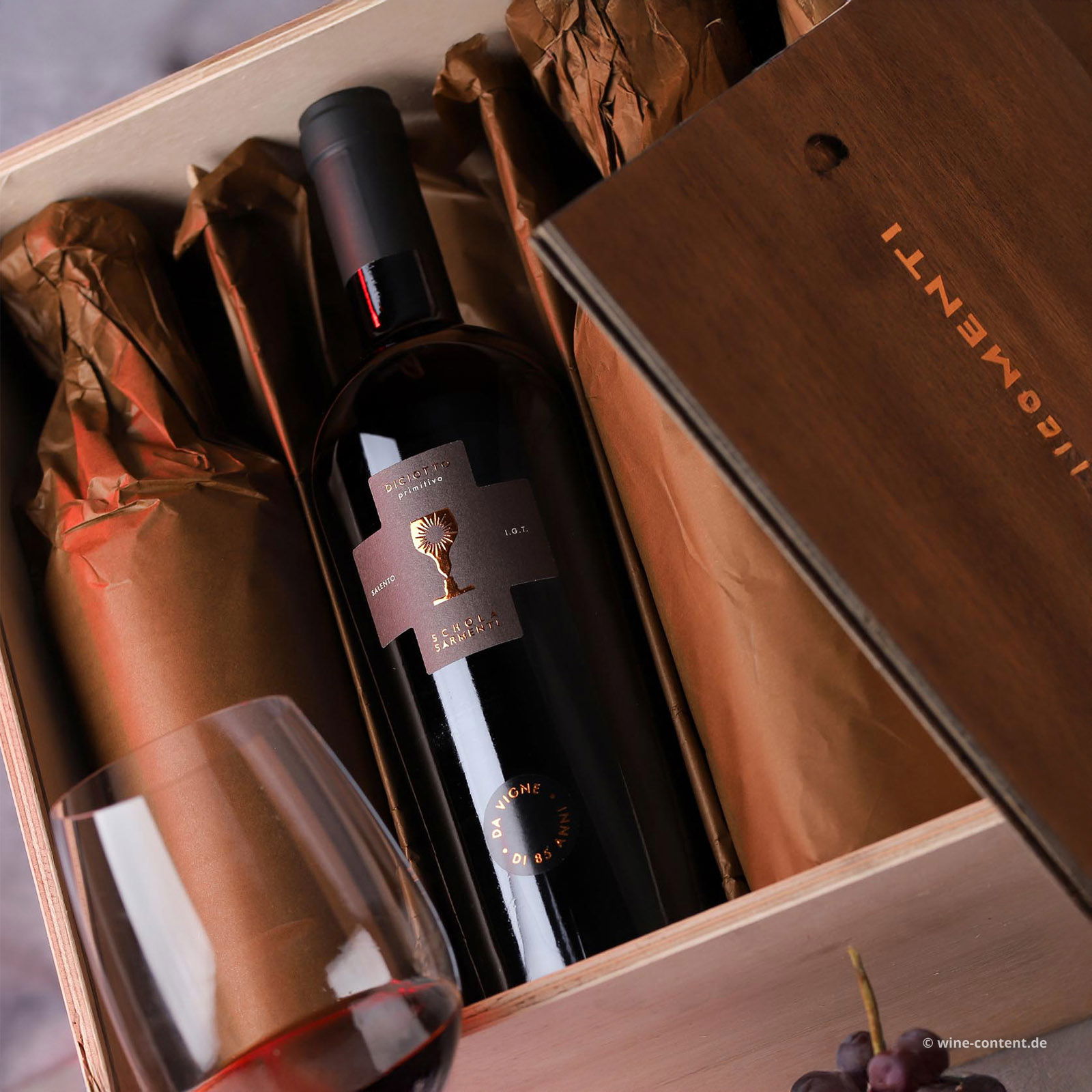 6er-Holzkiste Primitivo Salento 2021 Diciotto