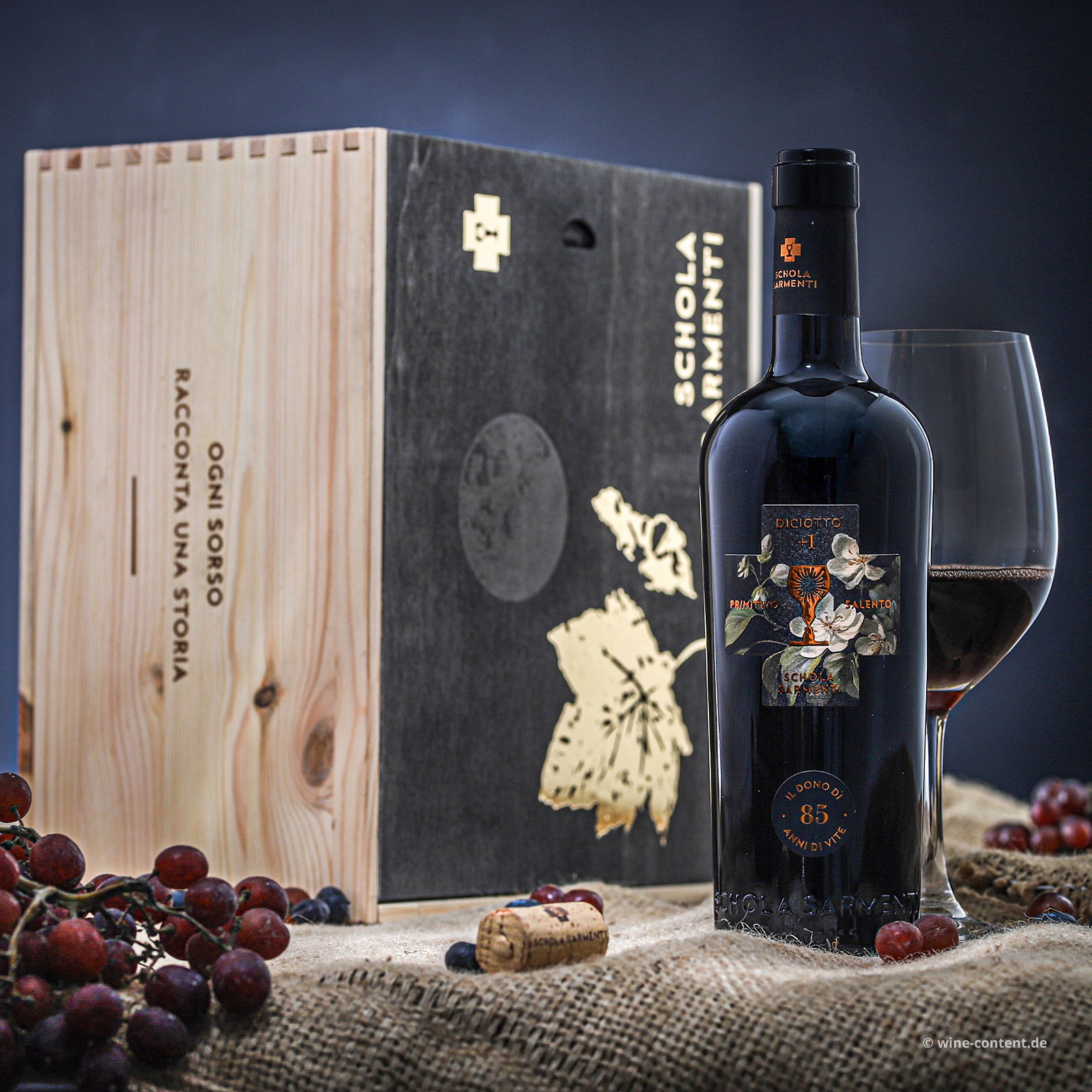 6er-Holzkiste Primitivo Salento 2021 Diciotto +1