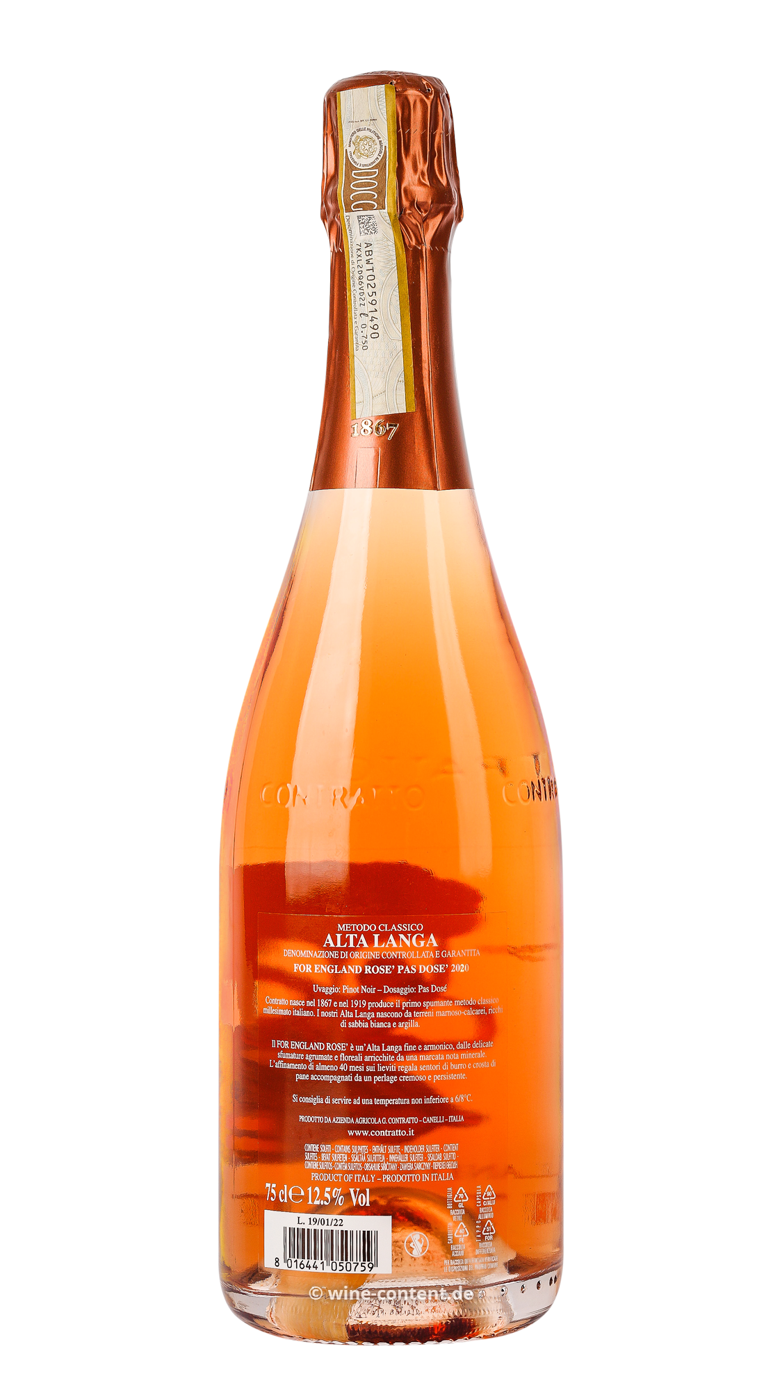 Alta Langa Rosé 2020 For England Pas Dosé Bio