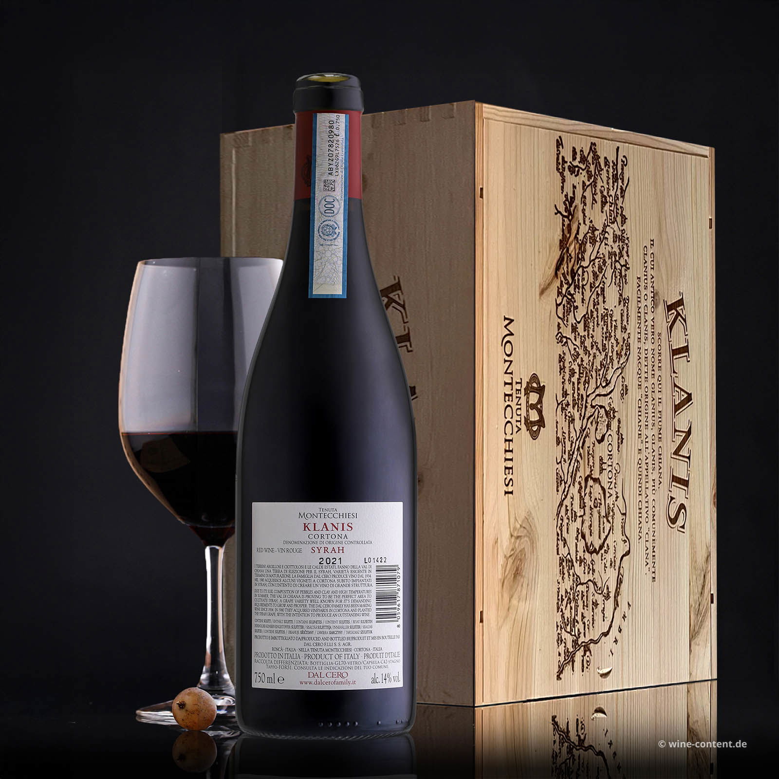 6er-Holzkiste Syrah Cortona 2021 Tenuta Montecchiesi Klanis