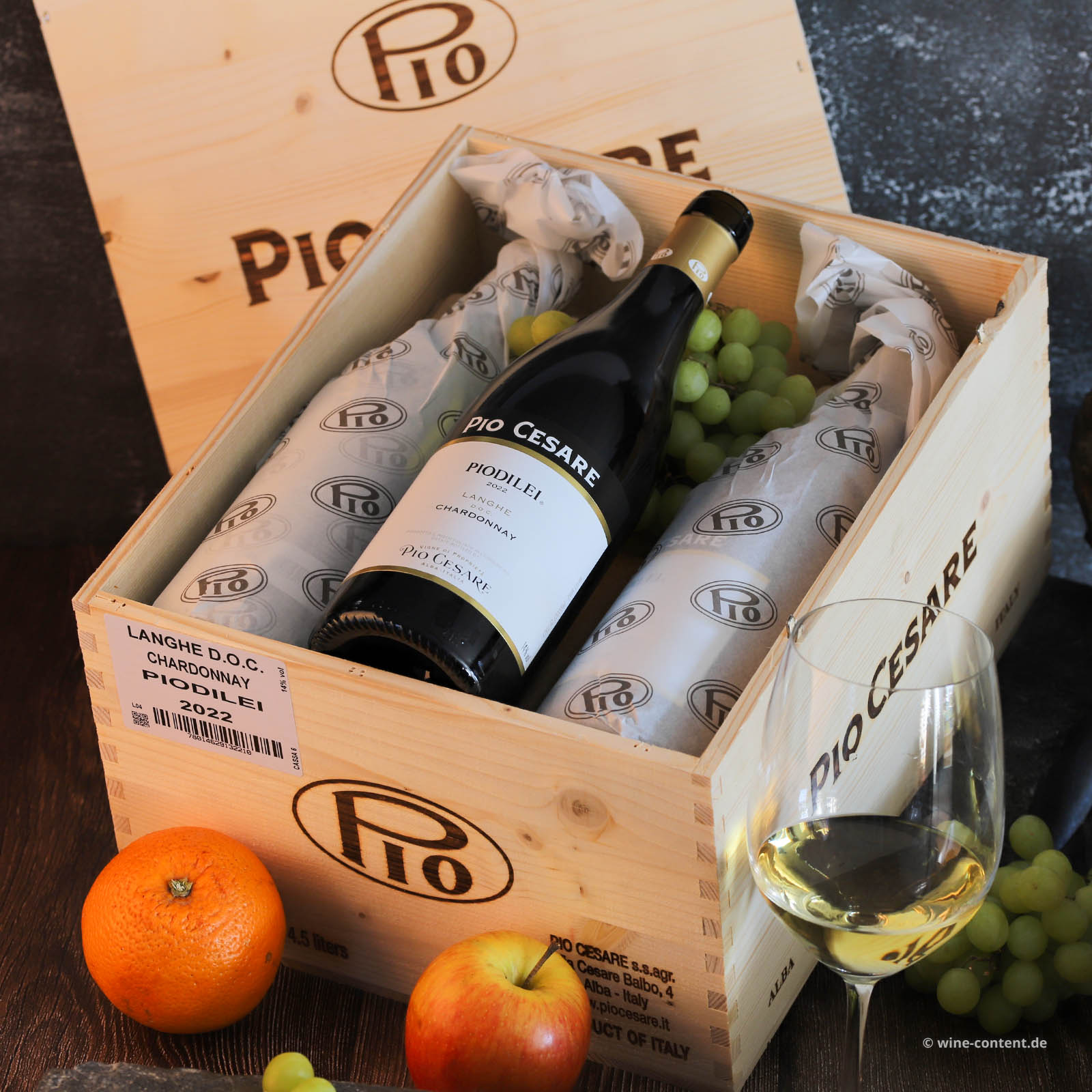 6er-Holzkiste Chardonnay 2022 Piodilei