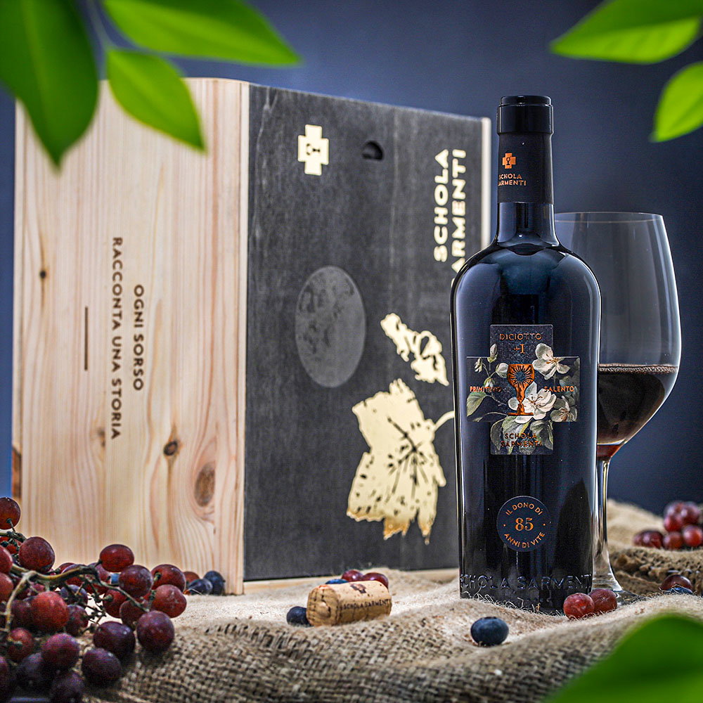 6er-Holzkiste Primitivo Salento 2022 Diciotto +1