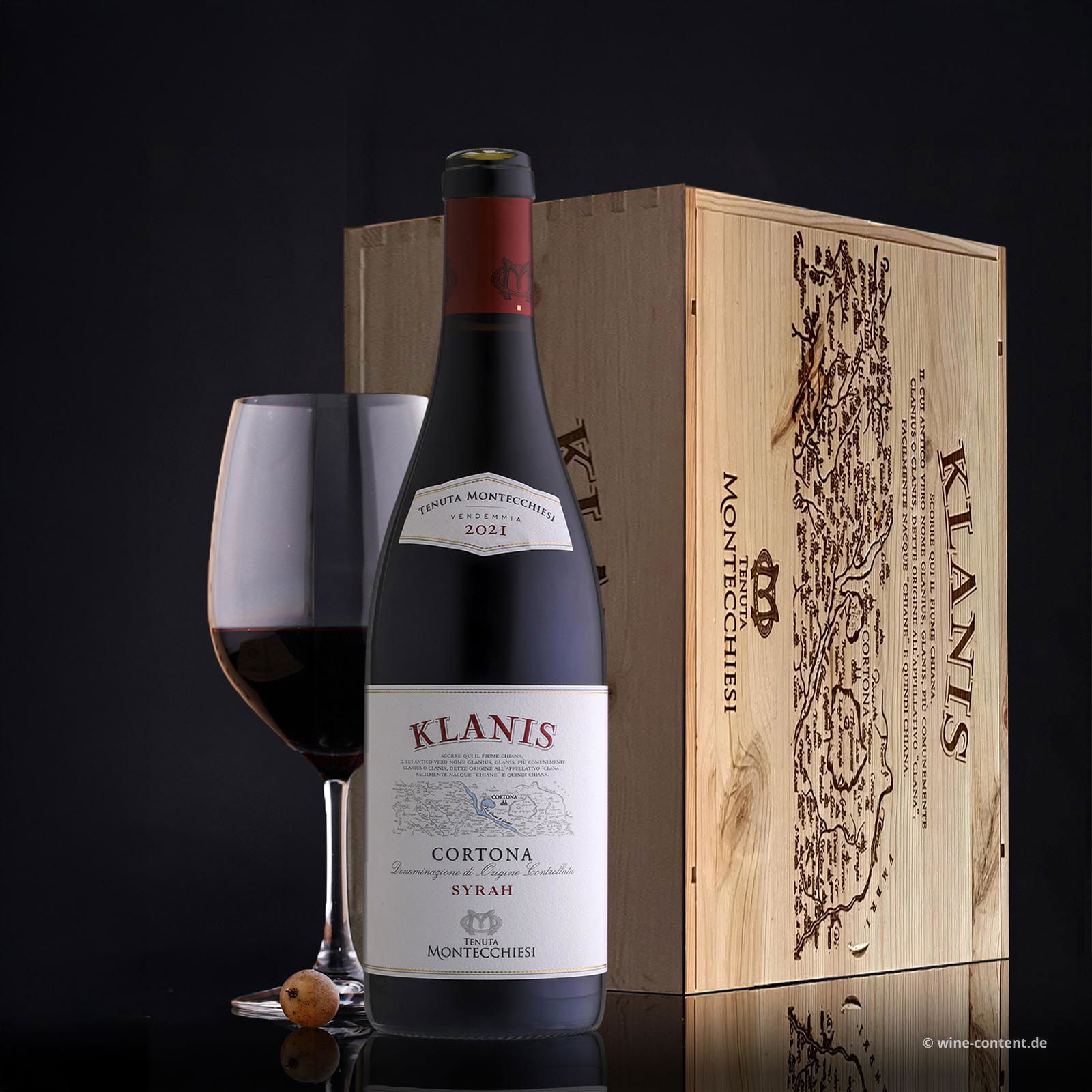 6er-Holzkiste Syrah Cortona 2021 Tenuta Montecchiesi Klanis