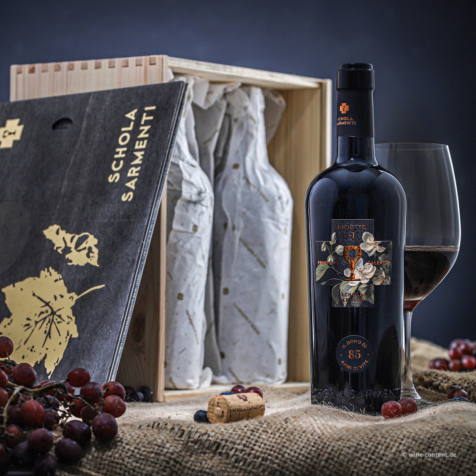 6er-Holzkiste Primitivo Salento 2021 Diciotto +1