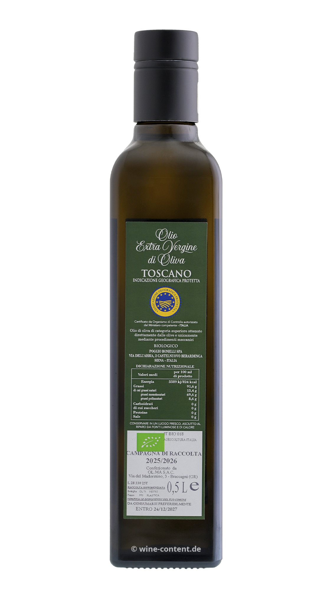 0,5 L Olivenöl Extra Vergine Toscano 2025 Bio