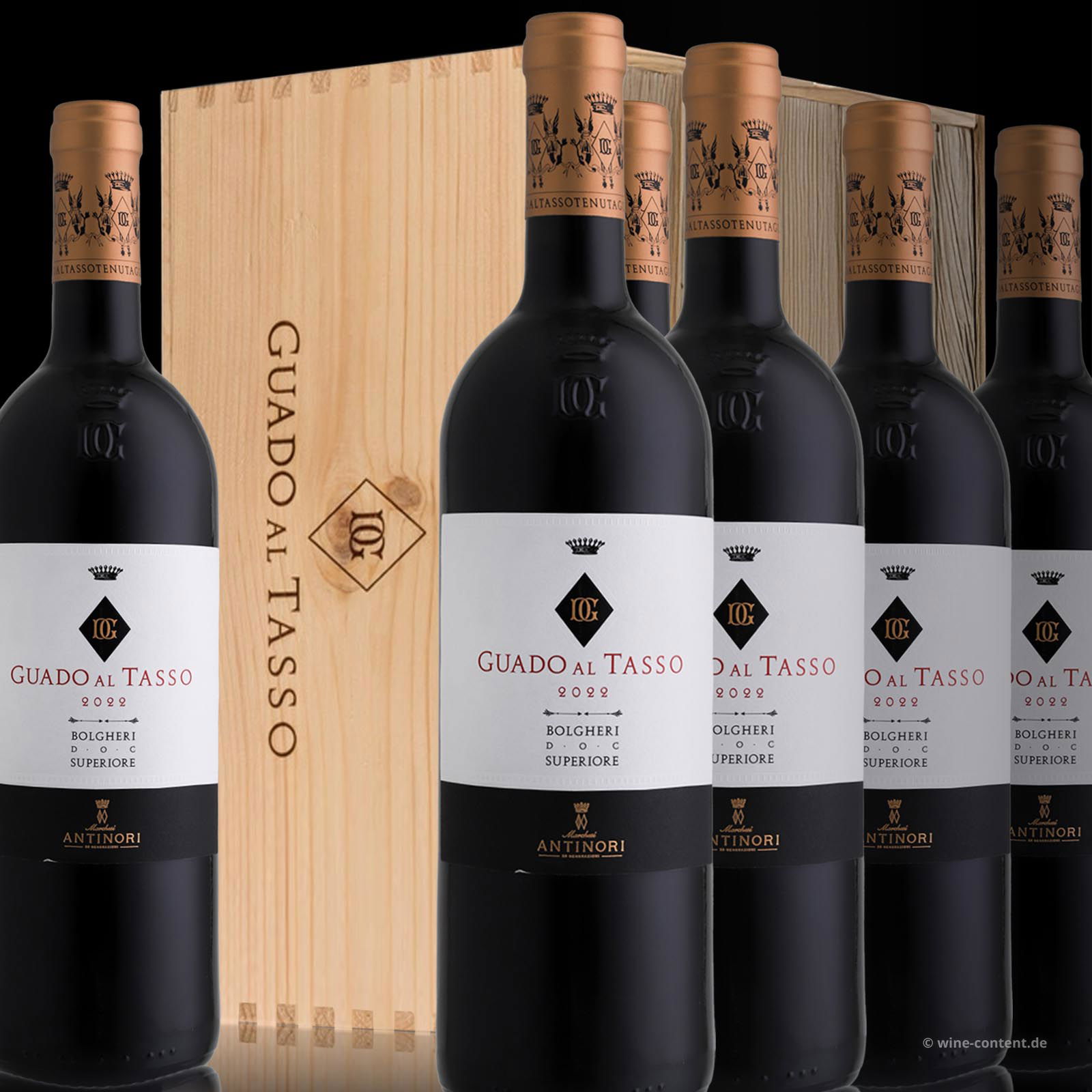 6er-Holzkiste Bolgheri Rosso Superiore 2022 Guado al Tasso