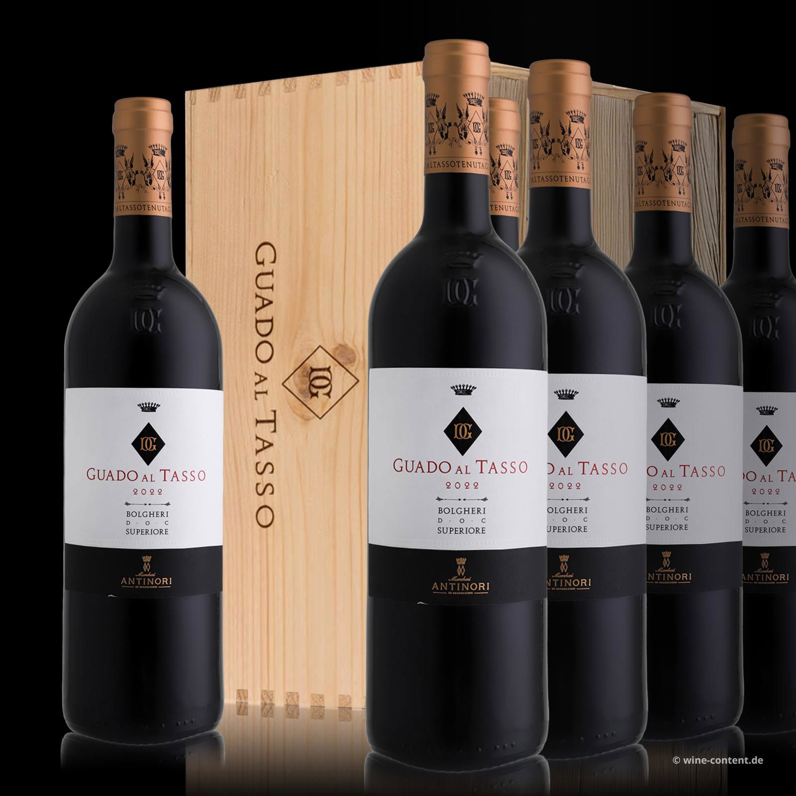 6er-Holzkiste Bolgheri Rosso Superiore 2022 Guado al Tasso