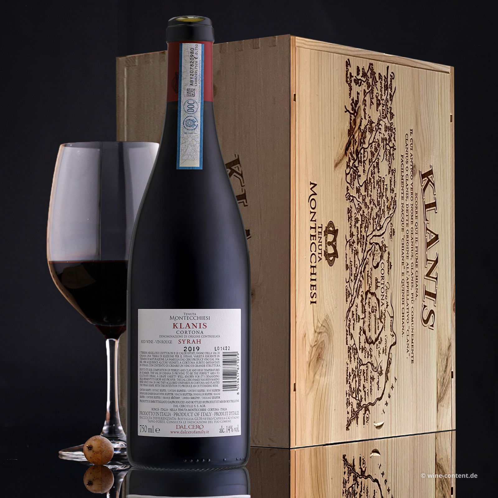 6er-Holzkiste Syrah Cortona 2019 Tenuta Montecchiesi Klanis
