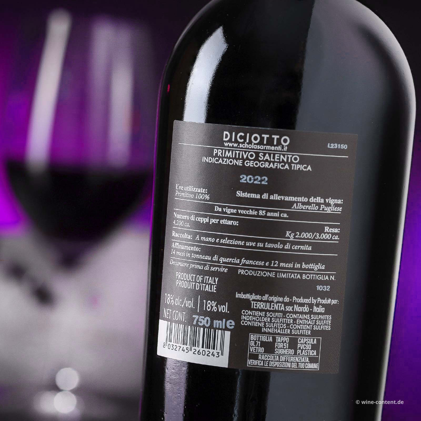 Primitivo Salento 2022 Diciotto